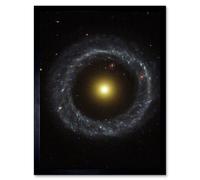 Hubble Space Telescope Image Ring Of Hot Blue Stars Pinwheels Around Yellow Nucleus Of Hoag's Object Galaxy Art Print Framed Poster Wall Decor Artery8 Black A4
