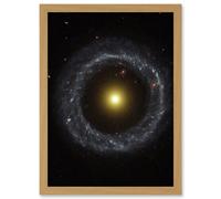 Hubble Space Telescope Image Ring Of Hot Blue Stars Pinwheels Around Yellow Nucleus Of Hoag's Object Galaxy Art Print Framed Poster Wall Decor Artery8 Beige W12 inch x H16 inch
