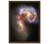 Hubble Space Telescope Image The Antennae Galaxies NGC 4038-4039 Orange Pink Blue Spiral Pair Collision Newly Formed Super Star Clusters Art Print Fra Artery8 Brown A4