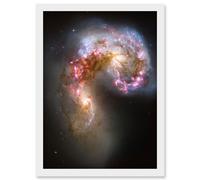 Hubble Space Telescope Image The Antennae Galaxies NGC 4038-4039 Orange Pink Blue Spiral Pair Collision Newly Formed Super Star Clusters Art Print Fra Artery8 White A4