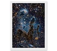 Hubble Space Telescope Image The Pillars Of Creation Blue Haze Near Infrared View Of Eagle Nebula Light Silhouettes Of Stars Dust And Gas Art Print Fr Artery8 White A4