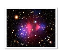 Hubble Space Telescope Image Visible-Light X-Ray Composite Image Galaxy Cluster 1E 0657-556 Created Dark Matter Clumps Blue And Pink Gas Emissions Art Artery8 White A4