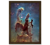 Hubble Space Telescope Image WFC3/UVIS M16 Blue Haze 2014 The Pillars Of Creation Eagle Nebula Silhouettes Of Stars Dust And Gas Art Print Framed Post Artery8 Brown A4
