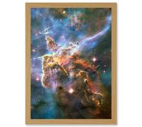 Hubble Space Telescope Landscape Carina Nebula Cosmos Artwork Framed Wall Art Print A4 Artery8 Light Oak One Size