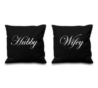 Hubby Wifey Black Cushion Covers 16" x 16" Couples Cushions Valentines Wedding Anniversary Bedroom Decorative Cushion Ho 60 SECOND MAKEOVER Black 40cm x 40cm