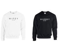 Hubby & Wifey Personalised Wedding Sweatshirt Just Married Sweater Husband and Wife Jumper Black