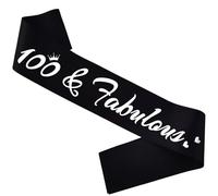 HUBEISIYU 100 & Fabulous Birthday Sash, 100th Birthday Gifts idea for women, Funny 100th Birthday Party Suppiles, Black+ Silver(100 & Fabulous)