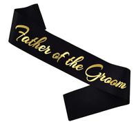 HUBEISIYU Father of the Groom Sash, Funny Bachelor Sashes for Engagement Gift Idea Wedding Party Decorations Bachelorette Party Supplies, Black + Gold(Father of the Groom)