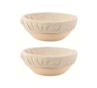 HubewaGlobal Set of 2 Round 23cm Bread Proofing Baskets with Cloth Liner, Sourdough proving basket, Banneton Proofing Basket, Sourdough Starter Kit, Natural Indonesian Rattan for Professional and Home Bakers