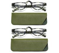 Hubeye 2 Pack Half Moon Reading Glasses for Women Men Retro Leopard Print Lightweight Plastic Half Frame Reader with Spring Hinge 3.00