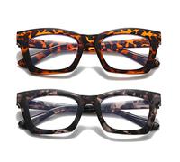 Hubeye 2 Pack Oprah Style Reading Glasses for Women Blue Light Blocking Oversized Square Spring Hinge Computer Readers 1.00