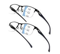 Hubeye 2 Pack Progressive Multifocus Reading Glasses for Men Metal Half Frame TR90 Temples Blue Light Blocking Computer Readers 2.00