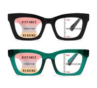 Hubeye 2 Pack Progressive Multifocus Reading Glasses for Women Blue Light Blocking Oprah Style Square Reader Spring Hinge 1.50