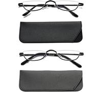Hubeye 2 Pairs Half Moon Reading Glasses Metal Slim Half Frame Lens Ultra Thin Readers With Spring Hinges for Men and Women 1.00