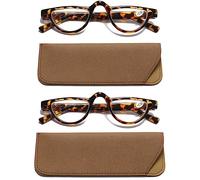 Hubeye 2 Pairs Retro Half Moon Reading Glasses Lightweight Plastic Half Frame Reader with Spring Hinge for Women and Men 1.50