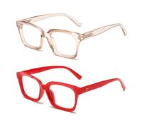 Hubeye 2 Pairs Retro Oversized Large Frame Reading Glasses for Women Men Black Square Fashion Oprah Style Blue Light Blocking Computer Reader 3.00