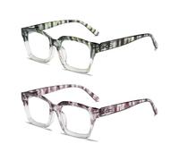Hubeye 2 Pairs Retro Oversized Large Frame Reading Glasses for Women Men Black Square Fashion Oprah Style Blue Light Blocking Computer Reader 3.00