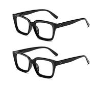 Hubeye 2 Pairs Retro Oversized Large Frame Reading Glasses for Women Men Black Square Fashion Oprah Style Blue Light Blocking Computer Reader +1.5