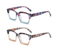 Hubeye 2 Pairs Retro Oversized Large Frame Reading Glasses for Women Men Black Square Fashion Oprah Style Blue Light Blocking Computer Reader 3.00