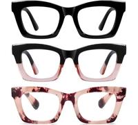 Hubeye 3 Pack Oprah Style Reading Glasses for Women Blue Light Blocking Oversized Square Spring Hinge Computer Readers 1.50