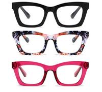 Hubeye 3 Pack Oprah Style Reading Glasses for Women Blue Light Blocking Oversized Square Spring Hinge Computer Readers 1.50