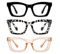 Hubeye 3 Pack Oprah Style Reading Glasses for Women Blue Light Blocking Oversized Square Spring Hinge Computer Readers 1.50