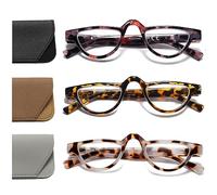 Hubeye 3 Pairs Retro Half Moon Reading Glasses Lightweight Plastic Half Frame Reader with Spring Hinge for Women and Men with glasses holster 1.00