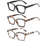 Hubeye 3 Pairs Retro Oversized Large Frame Reading Glasses for Women Men Black Square Fashion Oprah Style Blue Light Blocking Computer Reader 1.00