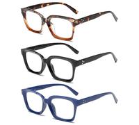 Hubeye 3 Pairs Retro Oversized Large Frame Reading Glasses for Women Men Black Square Fashion Oprah Style Blue Light Blocking Computer Reader 1.00