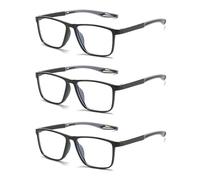 Hubeye 3 Pairs TR90 Sports Reading Glasses for Men and Women Square Comfortable Flexible Blue Light Blocking Computer Reader 1.00