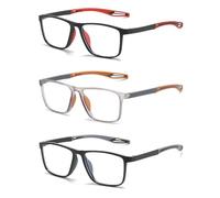 Hubeye 3 Pairs TR90 Sports Reading Glasses for Men and Women Square Comfortable Flexible Blue Light Blocking Computer Reader 2.50