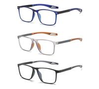 Hubeye 3 Pairs TR90 Sports Reading Glasses for Men and Women Square Comfortable Flexible Blue Light Blocking Computer Reader 3.50