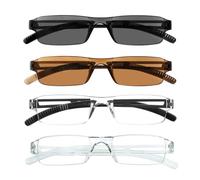 Hubeye 4 Pack Frameless Sun reading glasses ultralight transparent rimless blue light blocking computer reader 3.00