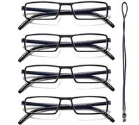 Hubeye 4 Pack Reading Glasses TR90 Flexible Temples Rectangle Ultralight Anti-Blue Light Readers for Unisex 3.00