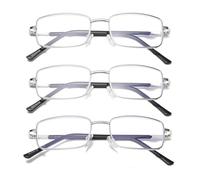 Hubeye Metal Reading Glasses for Men Blue Light Blocking Square Rectangle Computer Readers Spring Hinges Anti Eyestrain/Glare/UV Ray Mens Eyeglasses(Silver,1.5)