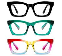 Hubeye Oversized Square Reading Glasses for Women Blue Light Blocking Spring Hinge Computer Readers for Office Home (Black+Green+Rainbow, 2.00)