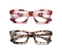 Hubeye Reading Glasses for Women Oprah Style Blue Light Blocking Oversized Square Spring Hinge Computer Readers (Pink+Gray, 3.00)