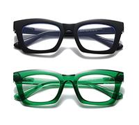 Hubeye Reading Glasses for Women Oprah Style Blue Light Blocking Oversized Square Spring Hinge Computer Readers (Black+Bright Green, 2.75)