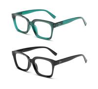 Hubeye Retro Oversized Large Frame Reading Glasses for Women Men Black Square Fashion Bold Style Blue Light Blocking Computer Reader for Office Home (Black+Green, 3.00)