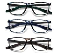 Hubeye TR90 Sports Reading Glasses for Men and Women Square Comfortable Flexible Blue Light Blocking Computer Reader (Pattern Green+Pattern Blue+Pattern Brown, 3.50)