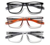 Hubeye TR90 Sports Reading Glasses for Men and Women Square Comfortable Flexible Blue Light Blocking Computer Reader (Black+Orange+Transparent, 2.00)