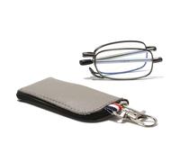 Hubeye Ultra Thin Folding Reading Glasses with Keychain Compact Bags for Men Women Blue Light Blocking Spring Hinge Portable Pocket Foldable Readers 3.50