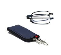 Hubeye Ultra Thin Folding Reading Glasses with Keychain Compact Bags for Men Women Blue Light Blocking Spring Hinge Portable Pocket Foldable Readers 2.50