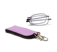 Hubeye Ultra Thin Folding Reading Glasses with Keychain Compact Bags for Men Women Blue Light Blocking Spring Hinge Portable Pocket Foldable Readers 3.00