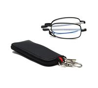 Hubeye Ultra Thin Folding Reading Glasses with Keychain Compact Bags for Men Women Blue Light Blocking Spring Hinge Portable Pocket Foldable Readers 3.00