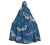 HUBGFEQ Blue Dragonfly Halloween Hooded Cape Cloak | Adult Cosplay Costume Robe Full-Length Medieval Wrap with Oversized Hood and Tie for Roleplay Masquerade Themed Events