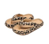 HUBGFEQ Summer Comfortable Flip Flops Leopard Print Soft Thick Sole Beach Shoes New Women Sandals, Khaki Leo, 8 UK