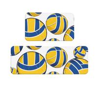 HUBGFEQ Yellow and Blue Volleyball Kitchen Mats for Floor Set of 2 | Non-slip Kitchen Rug and Runner Set, Washable Wipeable Standing Mat Sink Floor Mat, 17"x29.5"+17"x47.2"