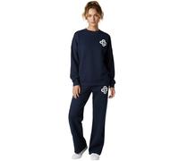 HUBIBUBI 2Pc Knitted Lounge Wear Set for Women UK, crew neck long sleeve top with drawstring trousers, warm winter casual daily knit co-ord. Cozy (UK, Numeric, 12, 14, Regular, Regular, Navy)