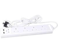 HUBIBUBI Extension Lead 1-10 Meter Long 13A Mains Power Cable - 1 to 6 Way UK 3 Pin Plug Socket Gang Extension Cord for Home Multiple Electrical Appliances (4 Way 2 Meter 2USB White)